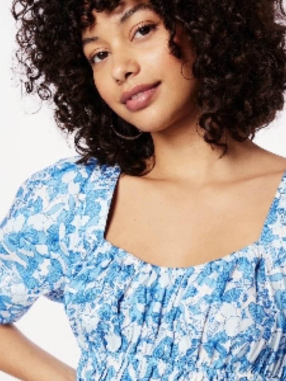GAP Blue Floral Smocked Square-Neck Top Size XXS Like New - Picture 3 of 7